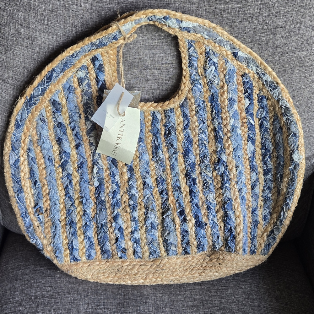 Anthropologie Antik Kraft Ruhi Jute Shopper in Blue (Denim) - Picture 1 of 9